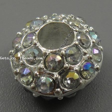 Rhinestone European Beads, with Zinc Alloy, Rondelle, plated, more colors for choice, 14x9mm, Hole:Approx 5mm, Sold By PC