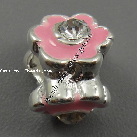 Enamel Zinc Alloy European Beads, Flower, plated, with rhinestone & large hole, more colors for choice, 11x8mm, Hole:Approx 4.5mm, Sold By PC