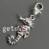 Zinc Alloy Lobster Clasp Charm, Animal, plated, with rhinestone Approx 5mm 