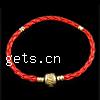 PU Leather European Bracelet Chain, brass European clasp, plated 4mm Inch [