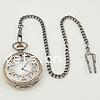 Pocket Watch, Zinc Alloy, with Glass, Flat Round, plated, twist oval chain & with flower pattern Approx 17 Inch [