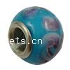 Silver Plated Double Core Lampwork European Beads, Rondelle, antique silver color plated, with awareness ribbon pattern & cupronickel double core without troll, blue Approx 5mm 