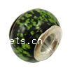 Silver Plated Double Core Lampwork European Beads, Rondelle, antique silver color plated, cupronickel double core without troll, green Approx 5mm 