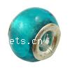 Silver Plated Double Core Lampwork European Beads, Rondelle, cupronickel double core without troll & silver foil, blue Approx 5mm 
