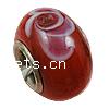 Silver Plated Double Core Lampwork European Beads, Rondelle, antique silver color plated, cupronickel double core without troll, red Approx 5mm 
