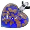 Кулоны Лэмпворк ручной работы, Сердце, Связанный вручную, золотой песок, голубой отверстие:Приблизительно 5mm, продается PC