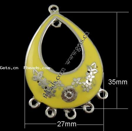 Enamel Metal Alloy Connector, Teardrop, plated, 1/5 loop, more colors for choice, 35x27x2mm, Hole:Approx 2mm, Sold By PC