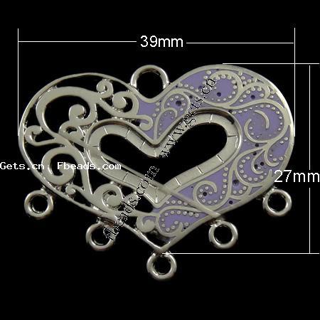 Enamel Metal Alloy Connector, Heart, plated, 1/5 loop, more colors for choice, 39x27x2mm, Hole:Approx 3mm, Sold By PC
