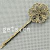 Hair Slide Finding, Iron, with brass setting, Flower, plated, hollow cadmium free, 21mm, 55mm 
