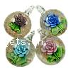 Inner Flower Lampwork Pendants, Flat Round, gold sand & two tone Approx 8mm 