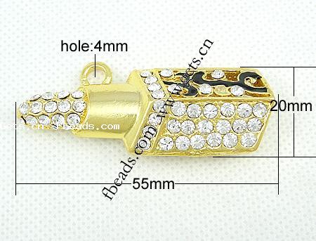 Zinc Alloy Tool Pendants, plated, enamel & with rhinestone, more colors for choice, nickel, lead & cadmium free, 55x20x12mm, Hole:Approx 4mm, Sold By PC
