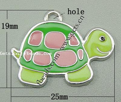 Pendentifs émail, alliage de zinc, tortue, Placage, plus de couleurs à choisir, 25x19x1.5mm, Trou:Environ 2x1.5mm, Vendu par PC