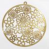 Brass Stamping Pendants, Flat Round, plated, with flower pattern & hollow Approx 1mm 