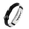 Silicone Stainless Steel Bracelets, stainless steel clasp, black Inch 