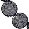 Painted Shell Beads, Flat Round, with flower pattern, black 2-3mm Approx 0.5mm Approx 15 Inch, Approx 