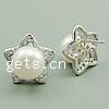 Freshwater Pearl Stud Earring, sterling silver post pin, Star, with cubic zirconia, white 
