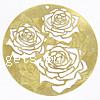 Brass Stamping Pendants, Flat Round, plated, with flower pattern & hollow Approx 1.5mm 