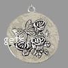 Zinc Alloy Flat Round Pendants, plated, with flower pattern Approx 4mm 