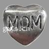 Zinc Alloy Message European Beads, Heart, word mom, plated, with letter pattern Approx 4mm 