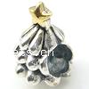 perles pandore en argent fin Thaïlandais sans hélice, Thaïlande, arbre de noël, avec motif d'étoile & sans filetage & deux tons Environ 4.5mm, Vendu par PC