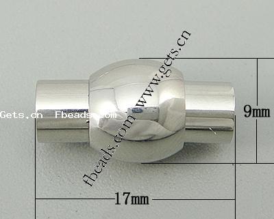 Fermeture magnétique en acier inoxydable rond, Acier inoxydable 316, couleur originale, 17x9mm, Trou:Environ 4mm, Vendu par PC