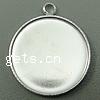 Brass Pendant Cabochon Setting, Flat Round, plated Inner Approx 22mm 