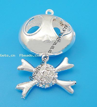 Zinc Alloy Skull Pendants, plated, more colors for choice, 57x35x15mm, Hole:Approx 2.5mm, Sold By PC