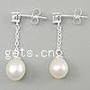 925 Sterling Silver Drop Earring, with Freshwater Pearl, Teardrop, with cubic zirconia, white, 29mm 