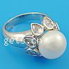 Pearl Sterling Silver Finger Ring, 925 Sterling Silver, with pearl & with cubic zirconia 