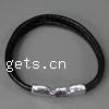 Cowhide Bracelets, zinc alloy clasp, black .5 Inch 