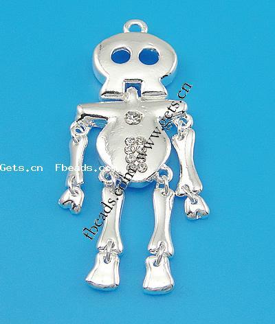 Zinc Alloy Skull Pendants, plated, more colors for choice, nickel free, 65x26x5mm, Sold By PC