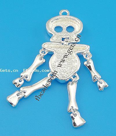 Zinc Alloy Skull Pendants, plated, more colors for choice, nickel free, 65x26x5mm, Sold By PC