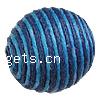 granos tejidos cable de cera, Cordón de cera, con madera, Esférico, azul, 21mm, agujero:aproximado 2mm, Vendido por UD