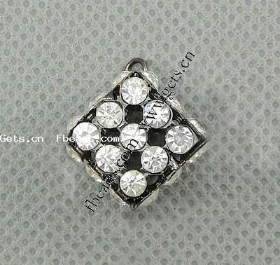 Rhinestone Brass Pendants, Cube, plated, with rhinestone, more colors for choice, 13x13x13mm, Hole:Approx 2mm, Sold By PC