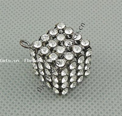 Rhinestone Brass Pendants, Cube, plated, with rhinestone, more colors for choice, 16x16x16mm, Hole:Approx 2.5mm, Sold By PC