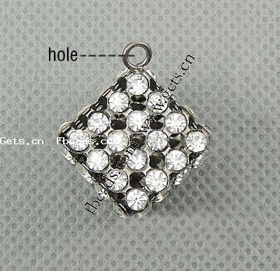 Rhinestone Brass Pendants, Cube, plated, with rhinestone, more colors for choice, 16x16x16mm, Hole:Approx 2.5mm, Sold By PC