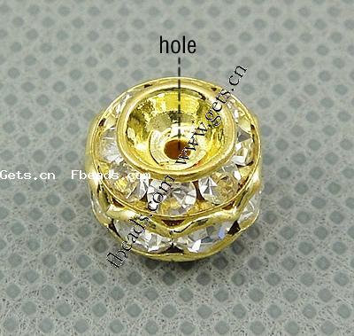 Rondelle Rhinestone Spacer, Brass, plated, with rhinestone, more colors for choice, 10x8mm, Hole:Approx 1mm, Sold By PC