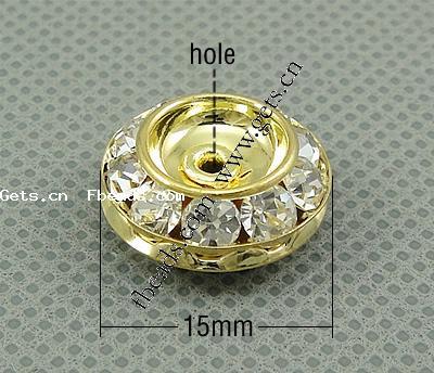 Espaciador de la forma rueda del diamante de imitación, metal, Toroidal, chapado, con diamantes de imitación, más colores para la opción, 15x7mm, agujero:aproximado 2mm, Vendido por UD