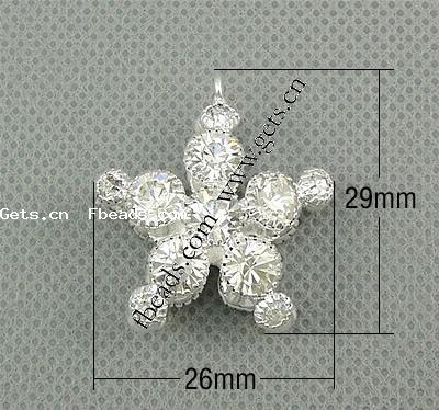Colgantes de flor de latón, metal, chapado, 5 pétalos & con diamantes de imitación, más colores para la opción, 29x26x12mm, agujero:aproximado 2mm, Vendido por UD