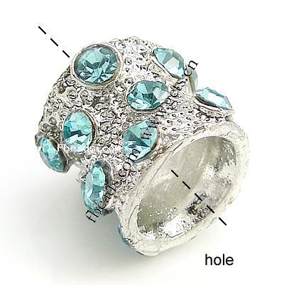 Rhinestone Zinc Alloy European Beads, Drum, plated, without troll & with rhinestone, more colors for choice, nickel, lead & cadmium free, 12x10mm, Hole:Approx 6mm, Sold By PC