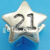 No Troll Thailand Sterling Silver European Beads, Star, with number pattern & without troll Approx 4.5mm 