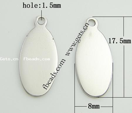 Stainless Steel Tag Charm, Flat Oval, Customized, original color, 17.5x8x0.8mm, Hole:Approx 1.5mm, 2000PCs/Bag, Sold By Bag