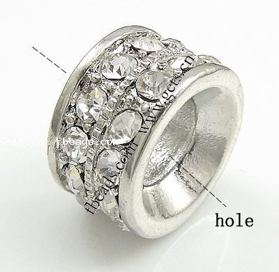 Rhinestone Zinc Alloy Beads, Rondelle, plated, more colors for choice, 14x8.5mm, Hole:Approx 7mm, Sold By PC