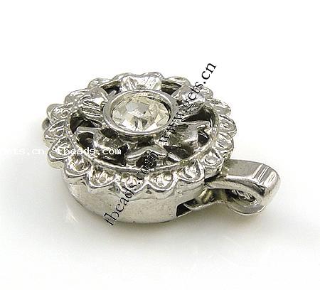 Zinc Alloy Box Clasp, Flower, plated, Customized & with rhinestone & single-strand, more colors for choice, 14x14x6mm, Hole:Approx 2mm, 1000PCs/Bag, Sold By Bag