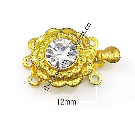 Zinc Alloy Box Clasp, Flower, plated, Customized & 3-strand & with rhinestone, more colors for choice, 12x12x7mm, Hole:Approx 1mm, 500PCs/Bag, Sold By Bag