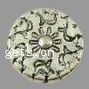 Zinklegierung flache Perlen, flache Runde, plattiert, mit Blumenmuster, keine, 11x2.5mm, Bohrung:ca. 1.5mm, verkauft von kg
