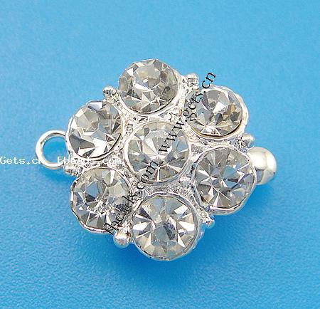 Zinc Alloy Box Clasp, Flower, plated, with Mideast rhinestone & single-strand, more colors for choice, nickel, lead & cadmium free, 13x13x9mm, Hole:Approx 2mm, Sold By PC