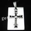 Stainless Steel Pendants, Rectangle, with cross pattern, original color 