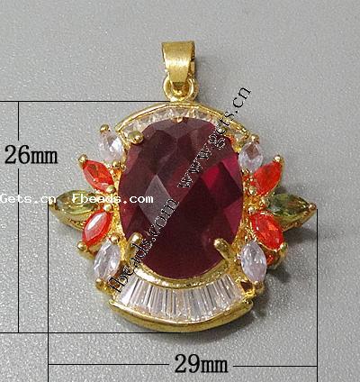 Cubic Zirconia Brass Pendants, Oval, plated, with cubic zirconia & faceted, more colors for choice, 29x26x13mm, Hole:Approx 3-5mm, Sold By PC