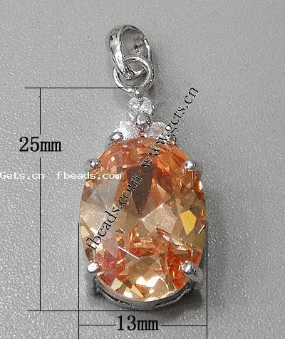 Cubic Zirconia Brass Pendants, Oval, plated, with cubic zirconia & faceted, more colors for choice, 25x13x8mm, Hole:Approx 3-5mm, Sold By PC